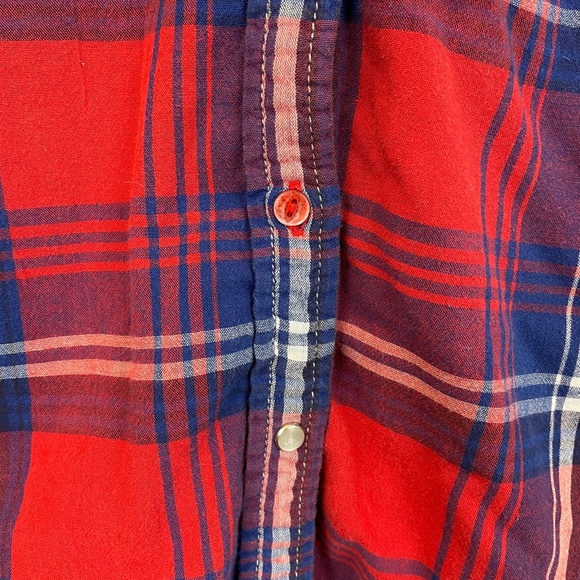 KUHL Button Up Shirt Womens M Red Blue Plaid L/S Thin Flannel Double Pocket - Picture 11 of 15